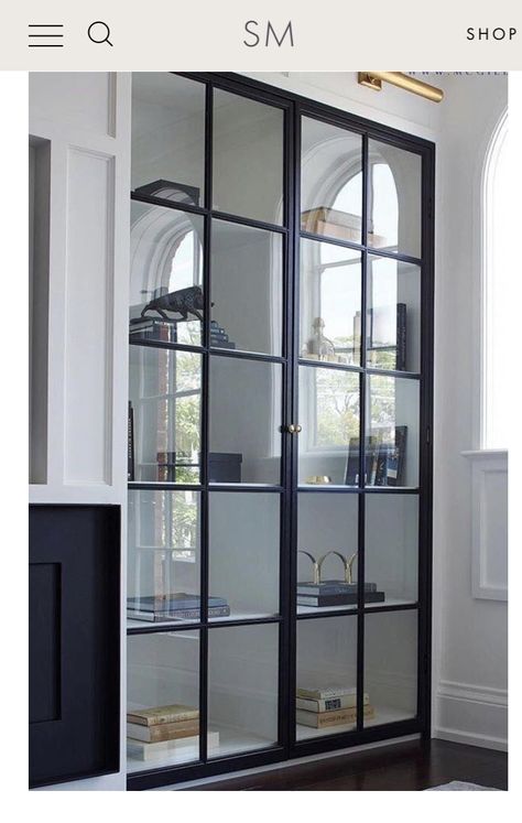 Black Glass Built In Cabinet, Black Glass Display Cabinet, Black Glass Bookcase, Black Glass Cabinet Living Room, Built In Glass Display Cabinet, Glass Display Cabinet Ideas, Kitchen Display Cabinet Ideas, Ikea Display Cabinet, Built In Display Cabinet