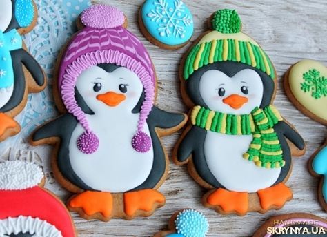 Penguin Cookies, Winter Cookie, Xmas Cookies, Fancy Cookies, Creative Cookies, Christmas Cookies Decorated, Christmas Sugar Cookies, Set Of 3 Prints, Iced Cookies