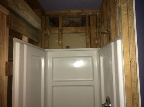 Best way to finish up wall above prefab shower - DoItYourself.com Community Forums Above Shower Wall Ideas, Prefab Shower Stall Walk In, Prefab Showers, Above Shower Surround Ideas, Prefab Shower Stall Ideas, Tile Above Shower Insert, Fiberglass Shower Stalls, Alternatives To Drywall, Door Alternatives