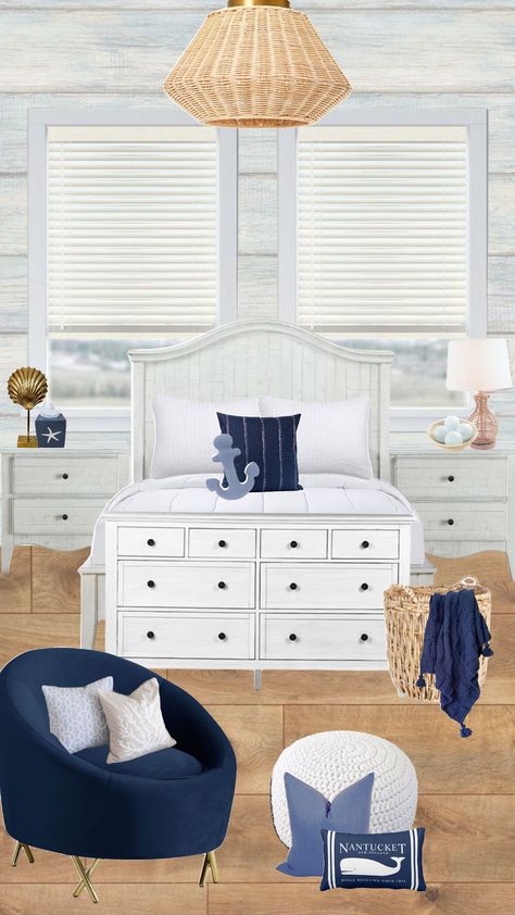 #coastalroom #nantucket #nantucketroom #bedroominspo #roominspo #inspo #blue #navy #navyroom #coastal #decor #homedecor Navy Room, Navy Blue Bedroom, Coastal Room, Blue Bedroom, Clean Girl, Bedroom Inspo, Nantucket, Coastal Decor, Room Inspo