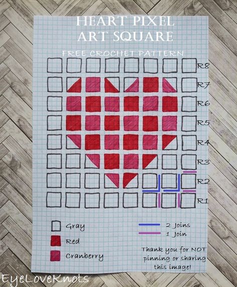 Heart Pixel Art Square – Free Crochet Pattern Valentine Pixel Art, Pixel Art Square, Grid Pattern Crochet, Crochet Pixel Pattern, Crochet Pixel Art, Pixel Art Crochet, Heart Pixel Art, Birthday Photo Frame, Crochet Collection