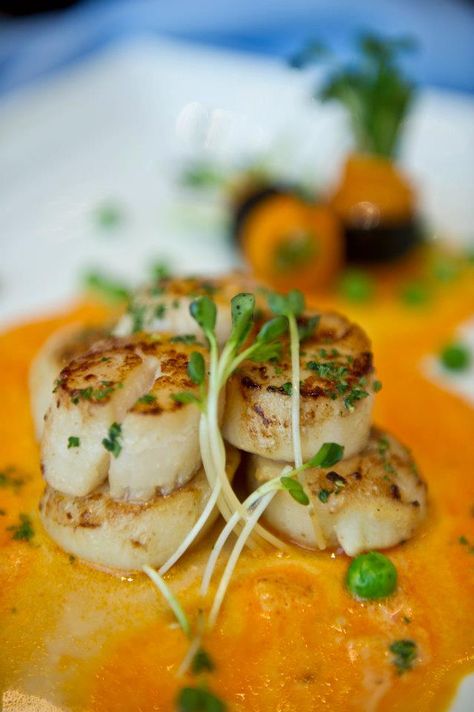 Vietnamese Scallops, Curry Scallops Recipe, Curry Scallops, Microgreen Recipes, Recipes Scallops, Thai Curry Sauce, Bar Restaurant Ideas, Khao Soi, Lime Leaves