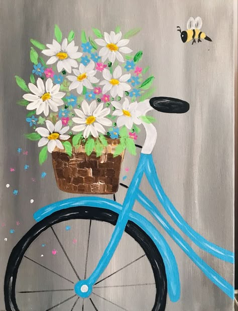 Spring Bicycle Painting, Air Force 1 Painting Ideas, Bycicle Drawings, Air Force 1 Painting, Diy Canvas Art Ideas, Intermediate Acrylic Painting, Painting Ideas Canvas, Cheap Canvas Prints, Sunset Canvas Painting