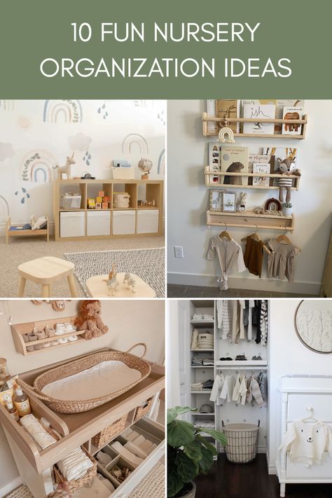 Preparing for a little one? Organizing a nursery can be fun and rewarding! Check out these 10 creative tips that will help you organize everything from clothing to toys efficiently. Create a cozy space with clever storage solutions, creative decor ideas, and smart layouts to make your baby’s room both functional and adorable! These nursery organization hacks will transform chaos into calm and ensure you have everything you need right at your fingertips. Your little one's cozy sanctuary is just a few organization tricks away! Organize Newborn Stuff, Nursery Changing Station Organization, Small Closet Nursery Organization, Nursery Must Haves Newborns, Nursery Ideas Storage, Nursery Shelf Organization, Small Nursery Storage Ideas, How To Organize Baby Clothes, Baby Storage Ideas For Small Spaces