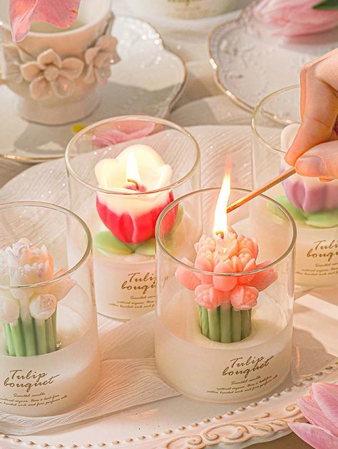 1pc Flower Scented Candle Gift Box, Tulip Shaped Decorative Candle For Atmosphere Multicolor    Wax     Home Decor, size features are:Bust: ,Length: ,Sleeve Length: Flower Scented Candle, Fun Shaped Candles, Small Business Candles, Starbucks Candle, Valentines Day Candles, Candle Icon, Velas Aesthetic, Trendy Candles, Candle Box Design