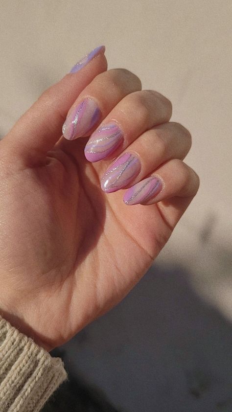 Lilac And Silver Nails, Lilac Almond Nails, Purple Silver Nails, Sliver Nails, Purple And Silver Nails, Grad Nails, Silver Nail Designs, Spring Break Nails, Nail Board