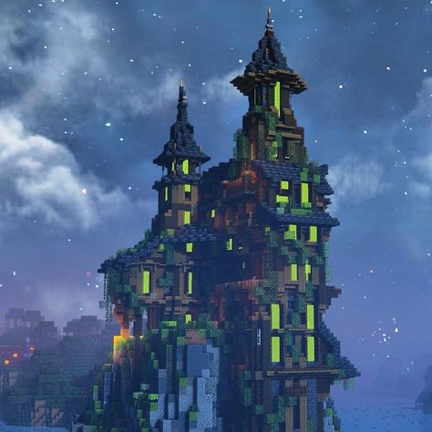 Undertale Minecraft Builds, End Themed Builds Minecraft, Minecraft Dark House Ideas, Mc Fantasy Builds, Minecraft Spooky Castle, Minecraft Villain Base, Halloween Build Minecraft, Minecraft Celestial Build, Scary Minecraft House