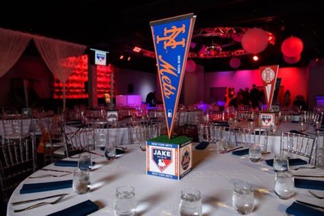 Baseball Themed Bar Mitzvah Baseball Theme Office Party, Baseball Themed Corporate Event, Baseball Bat Mitzvah, Bay Mitzvah Themes, Baseball Themed Bar Mitzvah, Bar Mitzvah Baseball Theme, Bar Mitzvah Decorations, Sports Centerpieces, Bnai Mitzvah Ideas