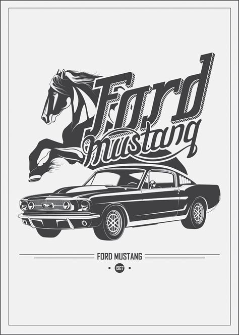 Ford Mustang, 1967. Line art illustration of motor and car. See top motors series on Behance... Old Mustang, Mustang Art, Mustang 1967, Ford Mustang 1967, Mustang Girl, Mustang Car, Ford Mustang Car, Built Ford Tough, Combi Vw