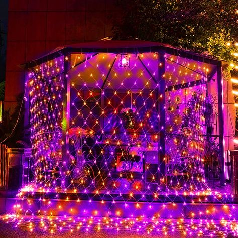 Party Decor Purple, Christmas Net Lights, Outdoor Garden Party, Halloween Lighting Outdoor, Halloween String Lights, Patio Trees, Mini String Lights, Net Lights, Halloween Garden