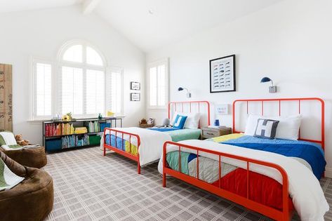 White Plank Walls, Full Size Beds, Blue Boys Bedroom, Girl's Rooms, Shared Boys Rooms, Boys Shared Bedroom, Kids Shared Bedroom, Shared Girls Bedroom, White Bunk Beds