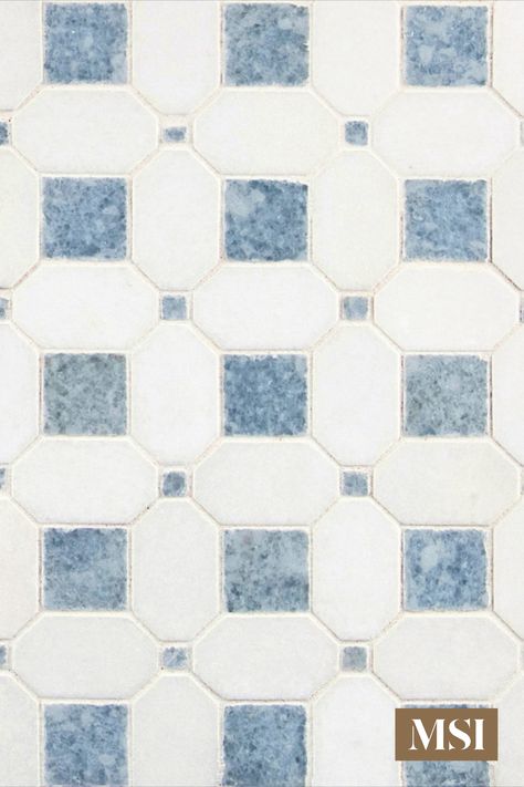 Azula Hatchwork comes with cool white marble squares accented by dusty blue squares for a distinctive, dimensional look. The polished geometric tiles complement various color schemes and styles and are perfect for creating spectacular backsplashes, patterned wall tiles, and geometric floor tiles. They are mounted on mesh-backed sheets for installation ease and are Greenguard Indoor Air Quality Certified® for your peace of mind. Geometric Floor Tiles, Basket Weave Tile, Patterned Wall Tiles, Marble Square, White Marble Tiles, Geometric Floor, Gorgeous Tile, Marble Mosaic Tiles, Mosaic Wall Tiles