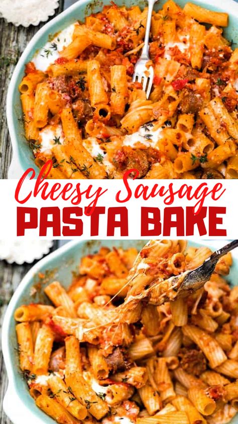 Mozerella Recipes, Cheesy Sausage Pasta, Sausage And Pasta, Pasta Recipes For Kids, Sausage Pasta Bake, Cheesy Pasta Bake, Pasta Bake Easy, Sausage Pasta Recipes, Favorite Pasta Recipes