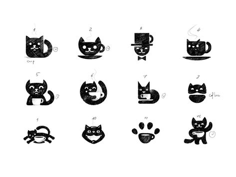 Cat Logo Design, Cafe Logo Design, Logo Animal, Logo Sketches, Cafe Branding, Cat Things, Coffee Shop Logo, House Logo, Coffee Logo