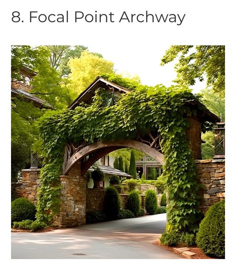 Arch Over Driveway Entrance, Driveway Archway, Farm Driveway Entrance, Driveway Entrance Landscaping Entryway, End Of Driveway Ideas Entrance, Country Driveway, Driveway Landscaping Ideas, Driveway Entry Landscaping, Cottage Entrance