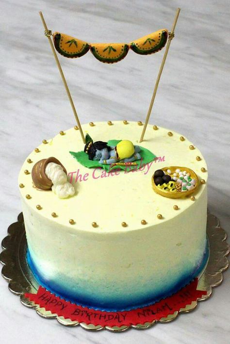 Kanhaiya Cake so beautiful Laddu Gopal Cake Design, Janmashtmi Cake Designs, Janmashtami Cake Ideas, Krishna Theme Cake, Krishna Balram, Organize Phone, Decorating Books, Peacock Cake, Cake Designs For Kids