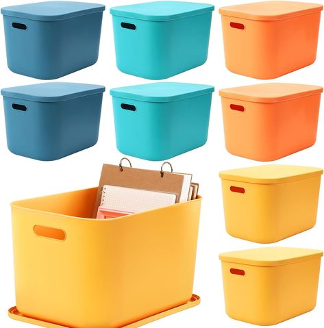 Yishyfier Plastic Storage Baskets With Lid Organizing Container Lidded Knit Storage Organizer Bins for Shelves Drawers Desktop Closet Playroom Classroom Office (4L, Pink) Cooking Utensil Storage, Cubby Bins, Stackable Baskets, Cabinet Bedroom, Colorful Storage, Shelf Cabinet, Cube Storage Bins, Stackable Storage Bins, Storage Bins With Lids