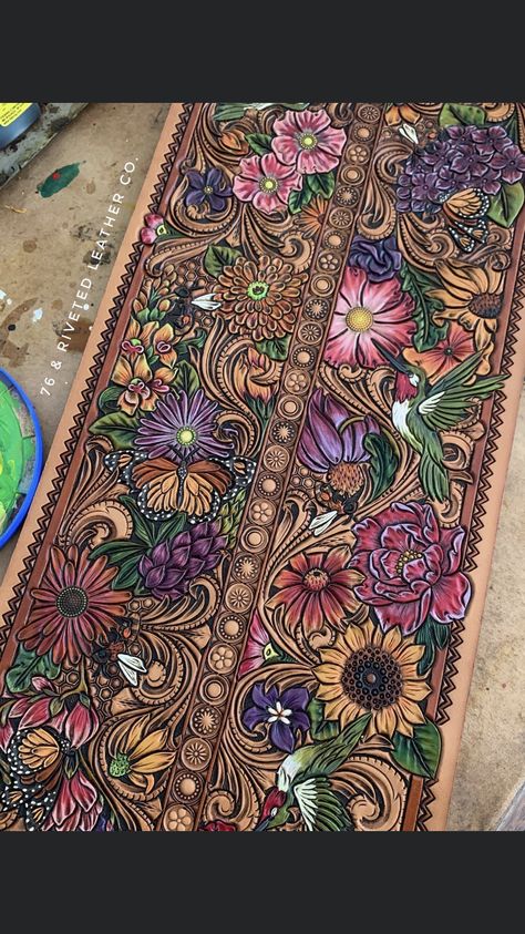 Tooled Flowers, Tooled Flower Pattern, Tooled Leather Background, Tooled Leather Flowers, Floral Leather Tooling Patterns, Tooled Leather Sunflower Pattern, Tooled Leather Floral Pattern, Custom Leather Work, Leather Engraving