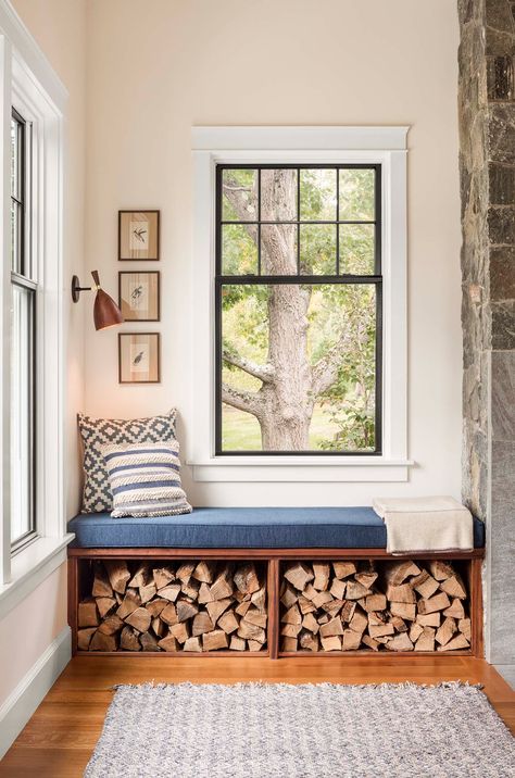 Storage Under Window, Architectural Windows, Cape Elizabeth Maine, Window Manufacturers, Cape Elizabeth, Window Projects, Double Hung Windows, Firewood Storage, Improve Indoor Air Quality