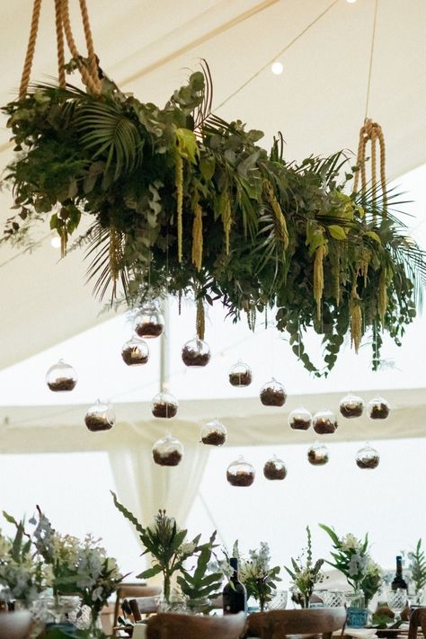 Tropical Ceiling Decor, Hanging Centerpiece, Wedding Ceiling, Palm Wedding, Palm Tree Leaves, Dinner Party Summer, Flower Installation, Ceiling Installation, Marquee Wedding