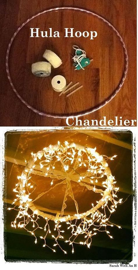 Hula Hoop Chandelier, Hoop Chandelier, Cozy Diy, Diy String Lights, Lights Diy, Diy Outdoor Lighting, Bedroom Cozy, Diy Bedroom, Diy Chandelier