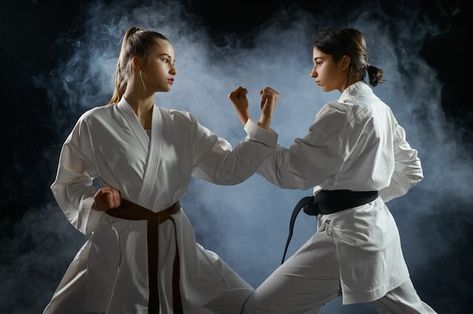 Photo female karate fighters, combat sta... | Premium Photo #Freepik #photo #martial-arts #karate #martial #black-belt Karate Photography, Female Karate, Karate Picture, Combat Stance, Karate Photos, Arts Picture, Art Pictures Ideas, Martial Arts Photography, Martial Arts Women