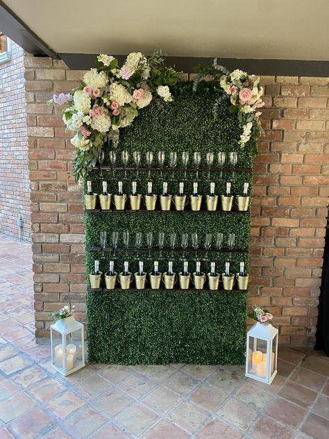 Boxwood Greenery Champagne Wall | Etsy Wall Greenery, Baby Pink Wedding, Champagne Wall, Champagne Bar, Wine Wall, Event Company, Wedding Welcome Signs, Sign Templates, Flutes