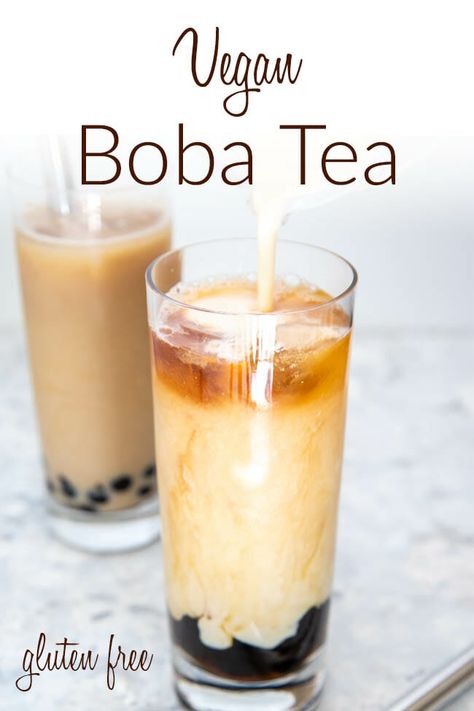 Tapioca boba takes black tea to another level in this Vegan Boba Tea. Boba soaks up brown sugar syrup to make this drink sweet and rich! Dairy Free Boba Tea, Vegan Boba Tea Recipe, Vegan Boba Tea, Vegan Boba, Healthy Boba Tea Recipe, Tapioca Recipes, Brown Sugar Simple Syrup, Vegan Popsicles, Boba Tea Recipe