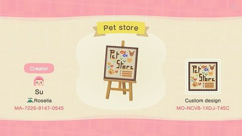 50+ Animal Crossing: New Horizons Designs You Didn't Know You Needed Animal Crossing Pet Store, Animal Crossing Pet Shop, Acnh Pet Shop, Animal Crossing Cafe, Pet Store Design, Lemonade Sign, Animal Crossing Funny, Cute Coats, Camping Signs