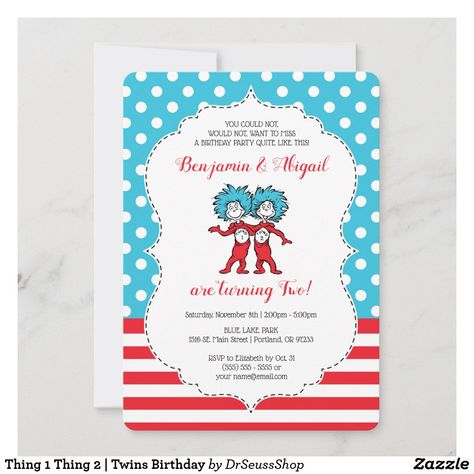 Thing One Thing Two, Pottery Barn Baby, Twins Baby Shower Invitations, Twins Birthday, Thing One, Twins 1st Birthdays, Twins Baby, Birthday Invites, Kids Birthday Party Invitations