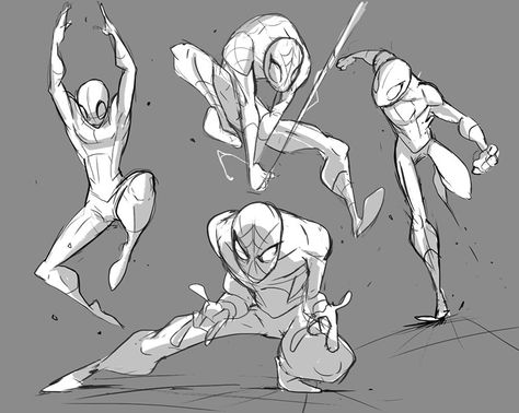 Spider-Man sketching Character Design Dynamic Poses, Grace Liu Art, Spiderman Action Poses, Poses For Men Drawing, Nargyle Art, Spider-man Poses, Dynamic Art Poses, Poses Character Design, Animation Job