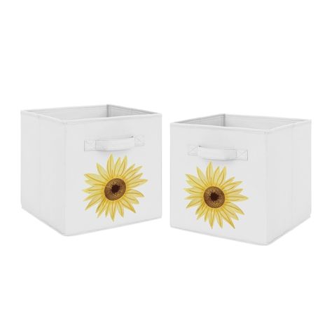 Sunflower Room, Sunflower Nursery, Fabric Storage Cubes, Playroom Nursery, Flower Bedroom, White Sunflowers, Girl Nursery Room, Fabric Storage Bins, Sweet Jojo Designs