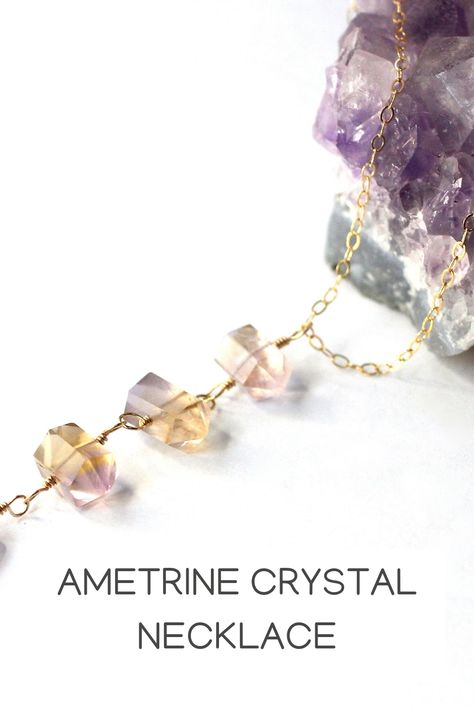 Unleash your inner bohemian with our stunning ametrine necklace: a beautiful, raw piece of jewelry that combines nature and craftsmanship. Three captivating ametrine double terminated crystal points, each with unique coloring, radiate positive energy and good vibes.  Suspended from the ametrine points is an oval ametrine, each stone with individual characteristics of color and shape.   

Ametrines are rare and beautiful, with a unique combination of both amethyst and citrine purple and yellow hu Ametrine Necklace, Ametrine Crystal, Radiate Positive Energy, Amethyst And Citrine, Double Terminated Crystal, Raw Gemstone Jewelry, Purple And Yellow, Louisville Kentucky, Jewelry Gemstone