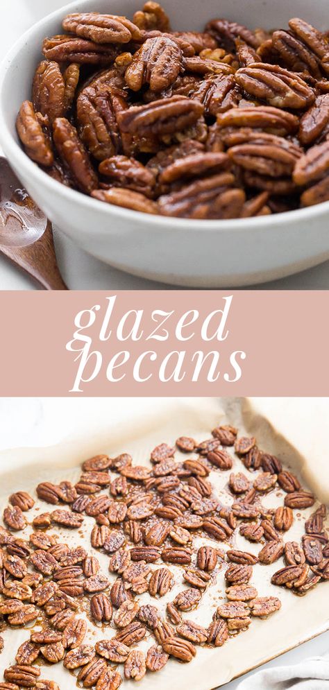 Sweet Roasted Pecans Recipe, Maple Glazed Pecans Healthy, Glazed Pecans For Salad, Glazed Pecans Recipe Brown Sugar, Sugared Pecans In Oven, Easy Sugared Pecans, Baked Pecans Oven, Glazed Pecans Recipe Easy, Orange Glazed Pecans