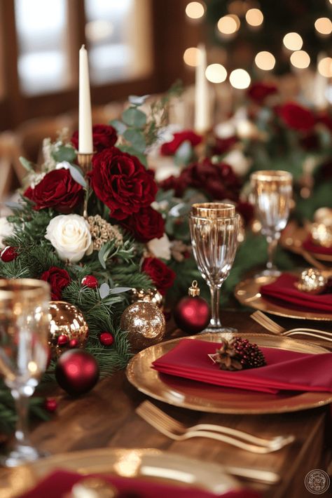 winter wedding colors Maroon Colored Wedding, Red And Gold Winter Wedding, December Wedding Decorations Wedding Table Decor, Red And Gold Christmas Wedding, Burgundy Gold Wedding Theme, Christmas Wedding Round Table Decor, Christmas Wedding Aesthetic, Winter Wedding Table Centerpieces, Christmas Wedding Reception