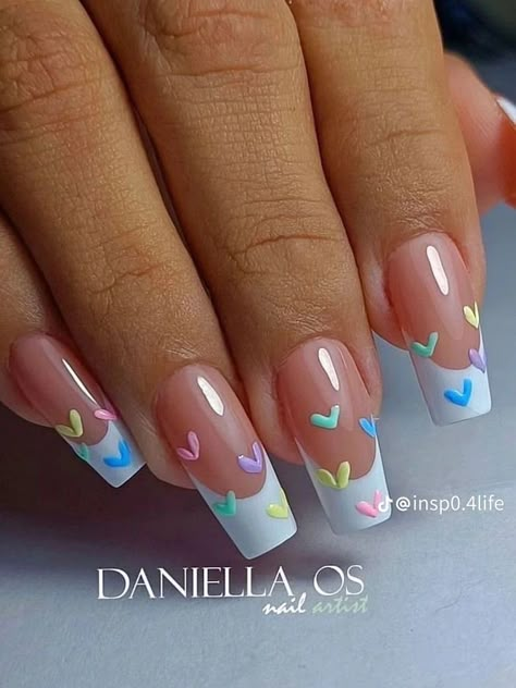 Unghie Nail Art, Colorful Nail, Colored Acrylic Nails, Makijaż Smokey Eye, Long Square Acrylic Nails, Pink Acrylic Nails, Square Acrylic Nails, Heart Nails, Dream Nails