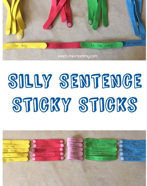 Silly Sentence Sticky Sticks, making learning sentence construction fun! Practice Writing Sentences, Quiet Boxes, Sentence Structure Activities, Colourful Semantics, Writing Sentences, Sentence Construction, Sentence Activities, Silly Sentences, Teaching Language