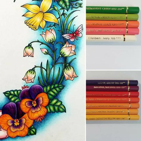 Polychromos Color Combinations, Denyse Klette, Landscape Drawing Tutorial, Animorphia Coloring Book, Colour Blending, Animorphia Coloring, Colored Pencil Art Projects, Blending Colored Pencils, Gardens Coloring Book