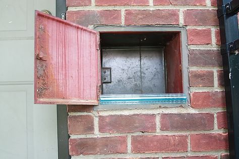 Most houses had a milk chute Hallway Shelving, Suburban Houses, Milk Delivery, Milk Man, Childhood Dreams, Suburban House, Diy Door, Outdoor Art, Diy Home Improvement