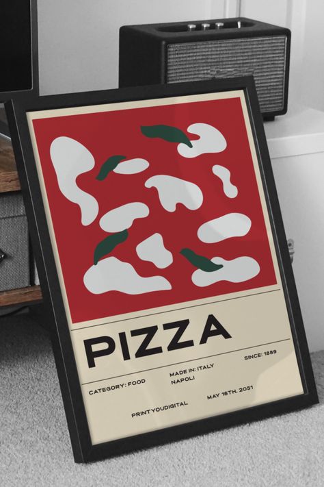 Looking for a Minimalist Gift? Try this Minimalist Pizza Poster! Fits perfectly in every room: kitchen, living room, game room or the office. Print at home, at your local store or order online! Easy and fast. • NOTE: This is a Digital Product. No physical product will be shipped. INSTANT DOWNLOAD ↓ You will receive: • 5 PDF files in 5 different aspect ratios Pizza Wall Art, Pizza Restaurant Design, Pizza Poster Design, Pizza Decor, Kitchen Decor Minimalist, Graphic Design Food, Pizzeria Design, Italy Kitchen, Store Poster