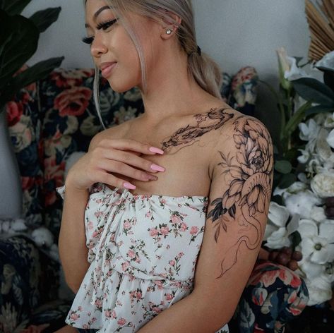 𝖒𝖎𝖘𝖍’s Instagram profile post: “WIP shoulder piece of a single peony and dragon for my gorgeous friend Hope 🤍 She’s such a badass, took each tattoo session like a champ.…” Tattoo Session, Shoulder Piece, Tattoos Ideas, Tattoo Inspo, Flower Tattoo, Peonies, Instagram Profile, Tattoos, Instagram