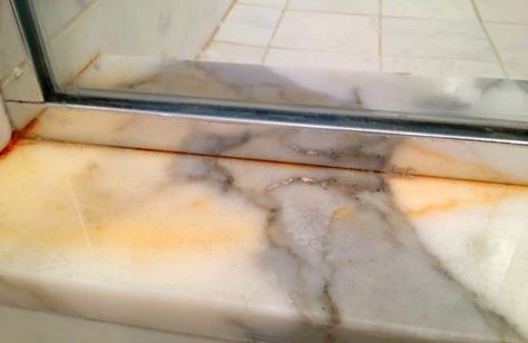 Yellow-Brown Stains in Marble Showers & Floor Tile Marble Stain Remover, Cleaning Marble Tile, Cleaning Marble Floors, Cultured Marble Shower, White Marble Shower, Onyx Shower, Marble Shower Walls, Remove Yellow Stains, Cleaning Marble