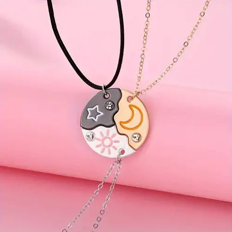 Best Friend Necklace, Bff Necklaces, Moon And Sun, Friend Necklaces, Moon And Star, Friendship Gifts, Matching Bracelets, Cord Necklace, Gold Chain Necklace