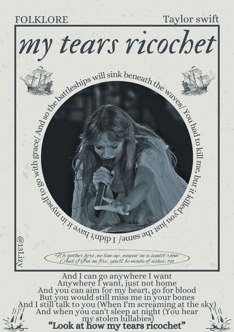 My tears ricochet- Taylor swift- the eras tour- poster My Tears Ricochet Bracelet, My Tears Ricochet Poster, My Tears Ricochet, Circle Poster, Music Prints, Yelena Belova, Tour Poster, Estilo Taylor Swift, Taylor Swift Posters