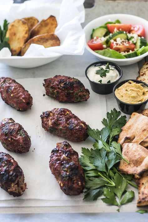 Meatballs On A Stick, Lebanese Meatballs, Beef Kafta, Meat On A Stick, Grilled Meatballs, How To Cook Meatballs, Grilled Potatoes, Bbq Meat, Summer Recipe