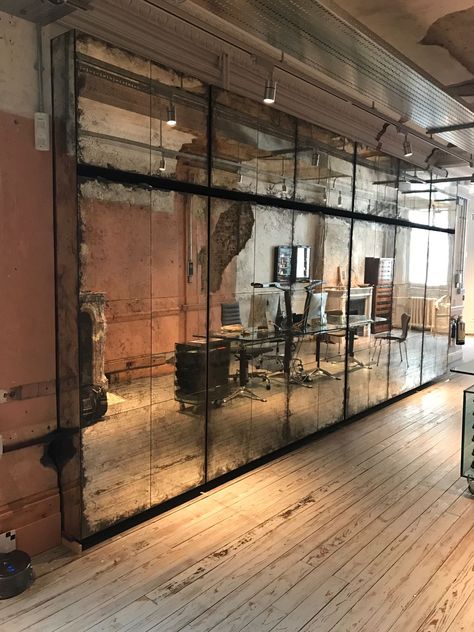 Antique Mirror Glass, Distressed Mirror, Antique Mirror Wall, Mirrored Wall, Glass Walls, Mirror Glass, Antique Mirror, My Dream Home, Glass Mirror