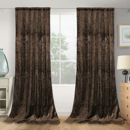 Lapalife Blackout Scroll Floral Velvet Curtain Specifications: Type: Floral Crushed Velvet Curtain Material: Velvet Heading: Rod pocket, back tap, clip rings, pleat hooks, shower hooks, and pin hooks Size:52''x 72'', 52''x 84'', 52''x 96'', 52''x 108'', 52''x 120'' Package: Curtain x 2 panel Tieback x 2 Size: 52 x 120.  Color: Brown. Cottagecore Curtains Living Room, Dark Cottagecore Curtains, Drapes For Living Room Ideas Color Schemes, Dark Curtains Bedroom, Dark Cottagecore Living Room, Moody Curtains, Cottagecore Curtains, Velvet Curtains Bedroom, Fall Curtains