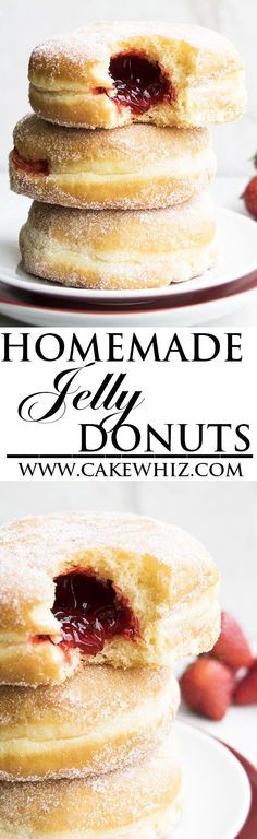 Learn how to make perfect HOMEMADE JELLY DOUGHNUTS (or donuts) with detailed instructions. Make them even more delicious by topping them with chocolate fudge frosting and strawberries. Great Summer dessert or snack. From http://cakewhiz.com: Recipes With Jelly In It, Dounats Recipe, Jam Breakfast, Jelly Donuts, Jam Donut, Jelly Doughnuts, Doughnuts Recipe, Chocolate Fudge Frosting, Dessert Breakfast