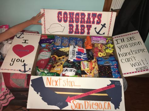 Navy A School Graduation Care Package Gifts For Navy Boyfriend, Navy Boyfriend Gifts, Graduation Care Package, Navy Care Package, Valentines Day Care Package, Boyfriend Care Package, Bf Ideas, Birthday Care Packages, Deployment Care Packages