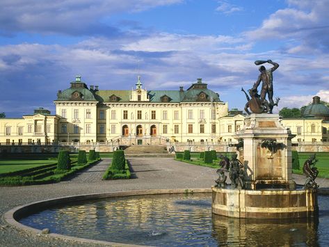 Drottningholm, the summer castle of the King and Queen of Sweden  Open to the public when the royals are not in residence. I lived very close and skied there in the winter and strolled through the open rooms all summer what a lovely spot and how kind of the royals. Queen Of Sweden, Castle Mansion, Royal Residence, Beautiful Castles, Tourist Places, Stockholm Sweden, Royal Palace, Madrid Spain, Tourist Destinations